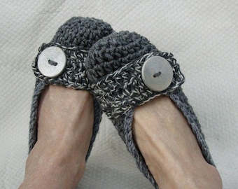 Crochet Slippers Womens Flats Salt and Pepper
