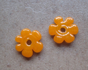 Lampwork Beads - SueBeads - Disc Beads - Disc Flowers - Tangerine Orange Cut Disc Flower Bead Pair - Handmade Lampwork Beads - SRA M67