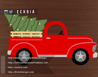 Red Christmas Tree Truck - SVG, PNG and DXF files - For Printing and Cutting