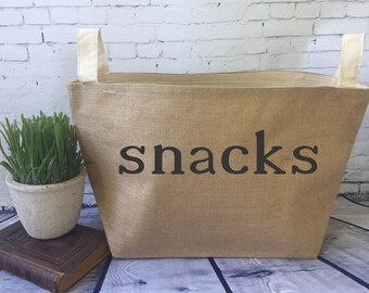 pantry storage burlap bin/ snack bin/ burlap storage basket