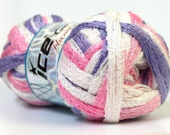 Ball of wool scarf white/purple/pink ruffle