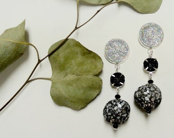 Beautiful Black & Silver Artisan Kashmiri earrings with Post *free shipping**