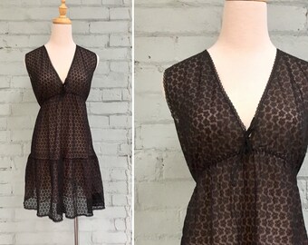 1960s babydoll nightie / 60s black negligee / 1960s teddy / 60s lace nightie