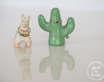 Llama gift - Llama ornament and cactus ring holder - Cactus jewelry holder - Llama jewelry holder - Llama ring holder -Cactus art -Gift idea