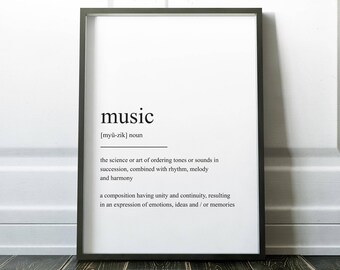 Music Definition Print, Wall Art Print, Quote Print, Prints, Wall Art, Minimalist Print, Music Gift, Scandinavian Print, Music Poster