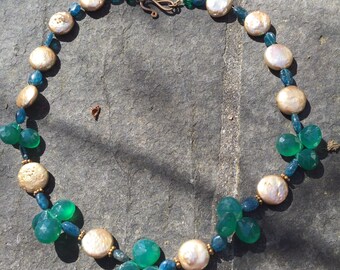 Chalcedony, apatite and freshwater pearl coins necklace The Margeaux Wedding Jewelry Gemstone Quality Jewelry Product Id: Margx