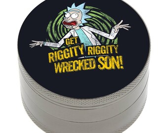 Herb Grinder Rick Morty Inspired Dab 2.5" 4 Piece with Pollen Catcher, Storage and Bonus Carrying Bag