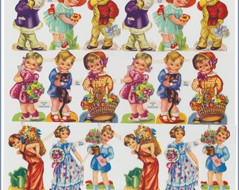 Original vintage die-cut paper scraps - Boys and Girls