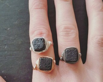 Square Lava Essential Oil Diffuser Ring --- Lava Rock Aromatherapy Jewelry