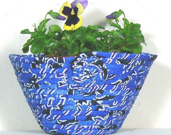 Fabric Pot Basket, Coiled Fabric Pottery, Clothesline Basket, Washable Basket, OOAK Coiled Basket, Coiled Rope Basket, African Fabric Vase