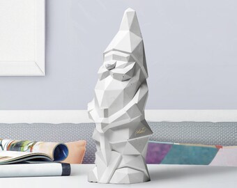 Low poly concrete geometric minimalist garden gnome NINO White