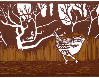 Unframed Linocut Print - Wren by Orchard