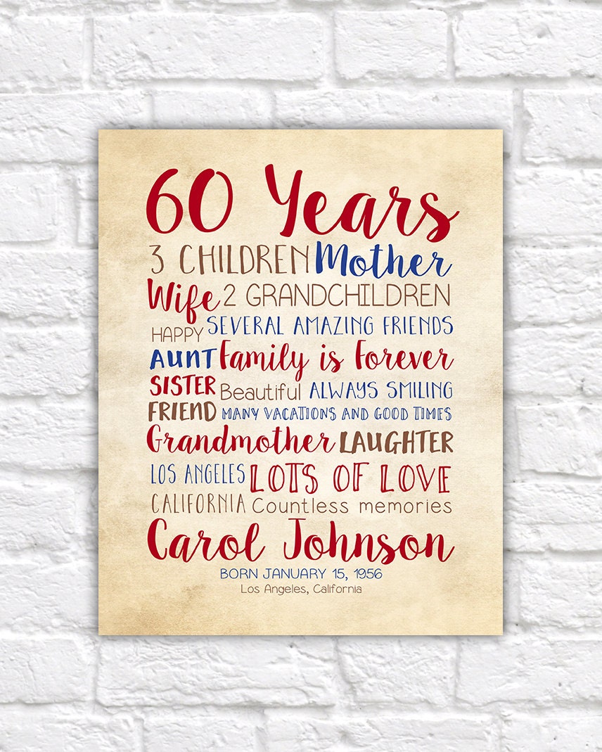 Birthday Gift for Mom 60th Birthday 60 Years Old Gift for