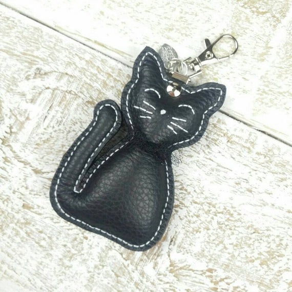 Black Cat Keychain Cat Leather Keyring Kitty Bag Pendant