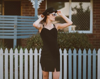 Black 80's Dress with Neckline Detail