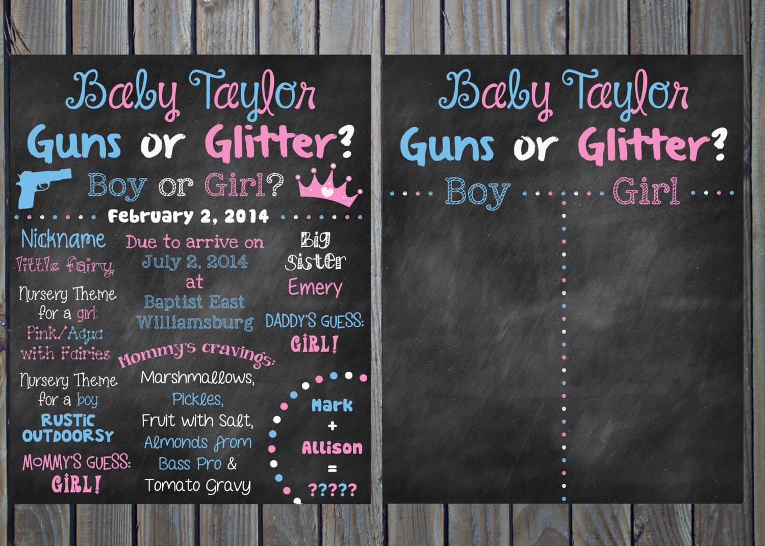 Custom Printable Gender Reveal Guns or Glitter Baby Shower