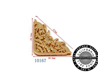 Gold Metal Bag Corner, 49.5 mm x 49.5 mm x 67 mm Bag Clasp, Metal Corner, (10167)