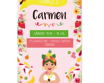 Tropical Carmen Miranda printable invitation. Invitation printable tropical birthday Carmen Miranda. Custom