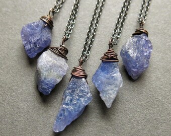 Raw Tanzanite Necklace - December Birthstone Necklace - Raw Gemstone Necklace- Raw Tanzanite Jewelry- Tanzanite Pendant- Raw Crystal Pendant