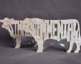 Simmental Cow or Bull Cattle Puzzle Wooden Toy Hand Cut