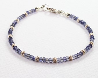 Iolite Bracelet, Iolite and Silver Beaded Bracelet, Boho Chic Gemstone Bracelet, Dainty Gemstone Stacking Bracelet, Womens Beaded Bracelet