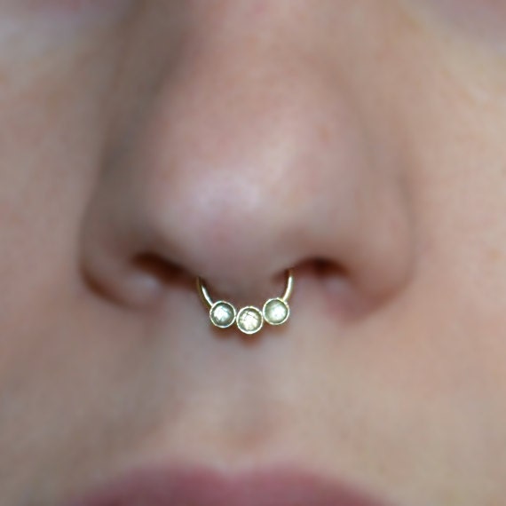 Gold Septum Ring 2mm White Topaz - Septum Piercing 16 gauge - Nose Ring Hoop - Tragus Jewelry - Daith Piercing - Forward Helix Earring