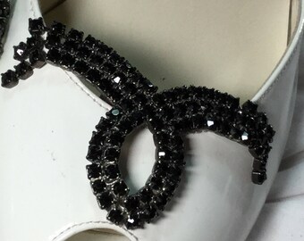 Black rhinestoned dangling shoe clips