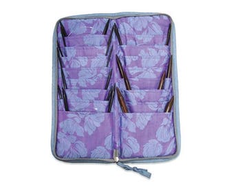Lantern Moon Circular Case Silk Compact Zip 16 pockets Lavender Silk Needle Case Turquoise Silk Needle Case, Lantern Moon Needle Zipper Case