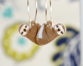 Hanging sloth earrings, cute animal dangles