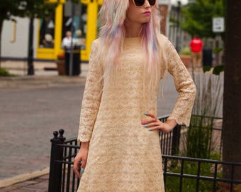 Vintage 1960s ivory lace babydoll dress