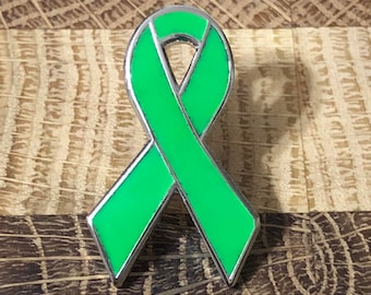 Green awareness ribbon enamel pins - Brain Injury, BiPolar Disorder, depression, mental health, Cerebral Palsy, Gastroparesis, Glaucoma