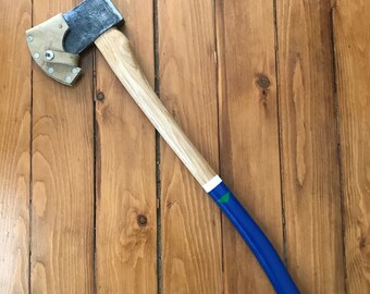 2.5 pound vintage Union Kelly Works ax. American hickory handle. Handmade custom reclaimed leather sheath.