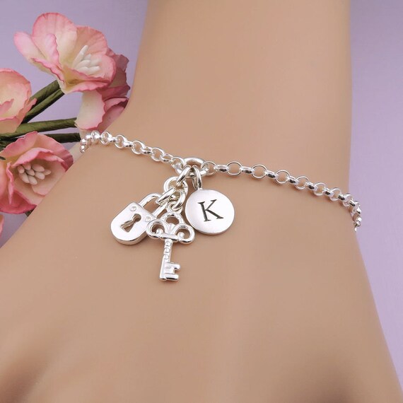 Personalized Lock and Key Bracelet Sterling Silver Initial