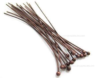 2 Inch, 23 Gauge, 2mm Ball Antique Copper Head Pin