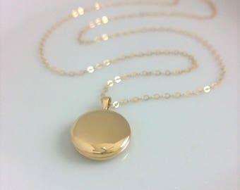 14Kt gold-filled locket; smooth gold locket; simple round locket; picture locket gold