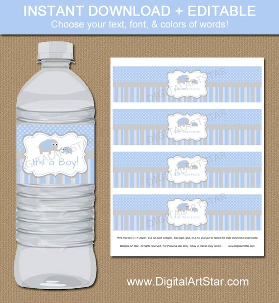 baby shower water bottle label template free printable