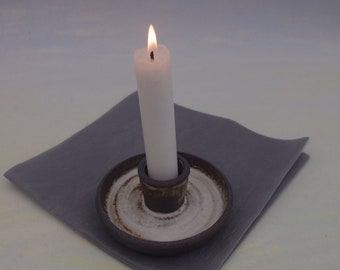 Candle holder black stoneware