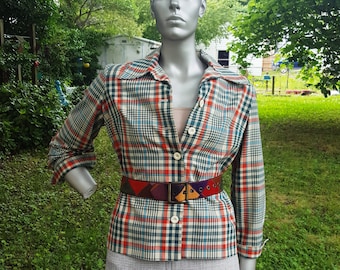 Womens Jacket, 70s Jacket, Serbin, Plaid Jacket, Vintage Jacket, 70s Costume, Serbin of Florida, Plaid, Marguerite Flood ,Jacket Size 12