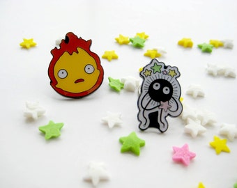 Set of two Studio Ghibli pins - Howl's Moving Castle Calcifer and Soot Sprite Pin