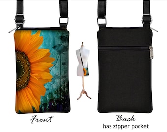 Iphone 8 Case. iPhone 8 Plus Case Crossbody Cell Phone Purse Smartphone Case Cross Body Bag, Sunflower Floral, blue, yellow, black RTS