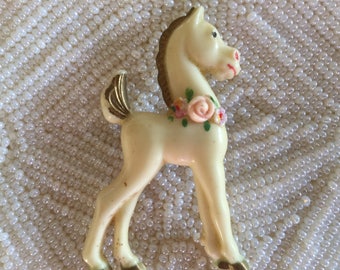 Vintage HORSE PIN White CELLULOID Horse Pin 1930s Horse Pin