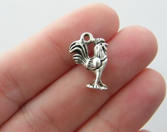 BULK 50 Rooster charms antique silver tone B128