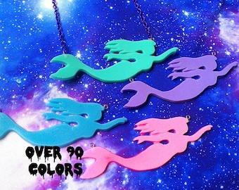 Pastel Goth Mermaid Resin Necklace, Fairy Kei, Lolita, Kawaii
