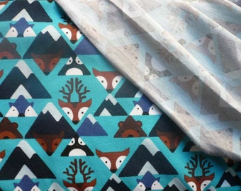 Jersey renards en montagne fond bleu - 50 cm