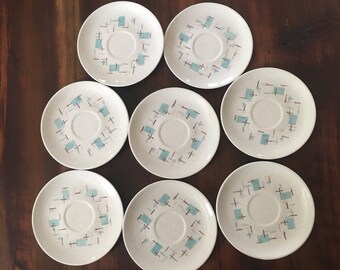 Vintage Metlox Vernon Ware Heavenly Days Saucers- Set of 8 Atomic, Retro