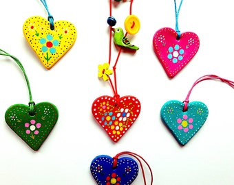 Heart folk art necklace, heart necklace, folk art necklace, folk style necklace