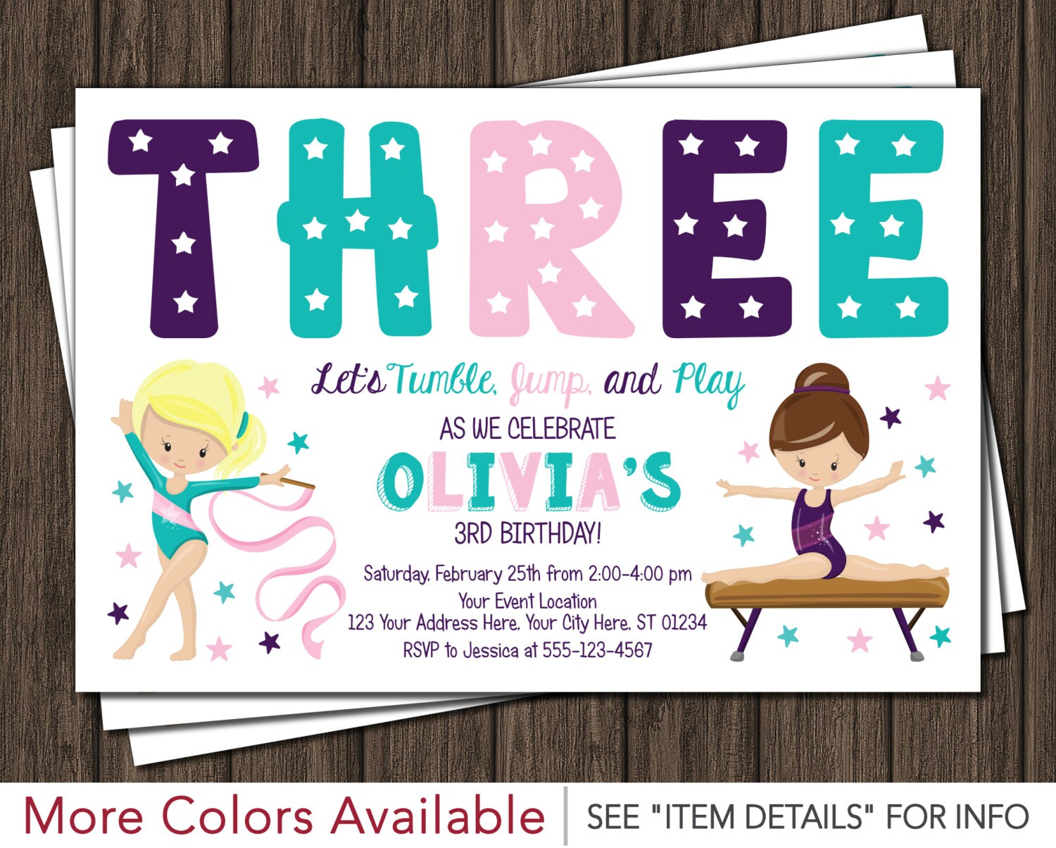 Gymnastics Birthday Invitation Gymnastic Invitations Any