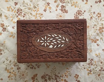 Vintage Carved Wood Trinket Box