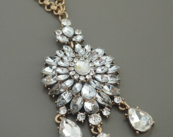 Vintage Inspired Necklace - Crystal Necklace - Bridal Necklace - Gold Necklace - One of a Kind - Brass Necklace - handmade jewelry