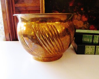 Hollywood Regency Brass Cachepot, Vintage Brass Pot, Brass Planter, India Brass, Boho Chic, Rustic Brass Decor